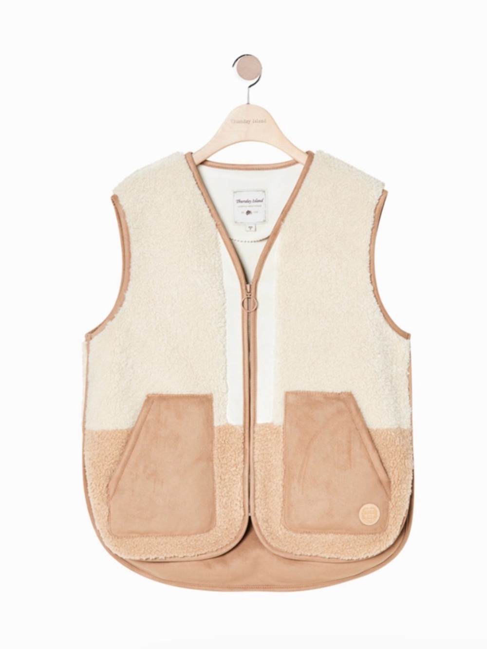 Thursday Island Loose-Fit Color-Block Faux Shearling Vest